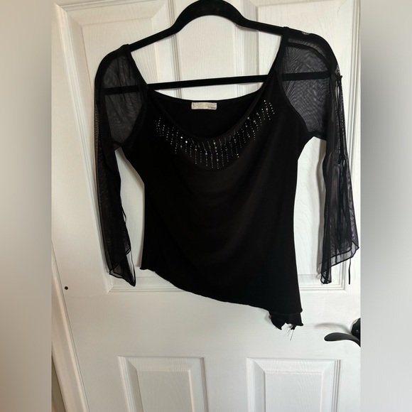 Y2K  Sirens asymmetrical sheer long sleeved top size small - Picture 2 of 6